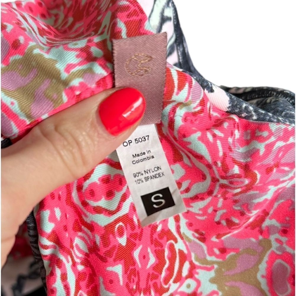 Maaji Swimwear Pink & Grey Tropical Print Reversible Off Shoulder Bikini Top - Picture 6 of 6